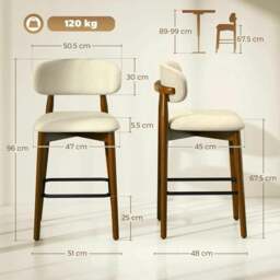 Rackhams Bar Stools Curved Open Back Padded Seat Footrest Set of 2 for Kitchen Beige - Beige - thumbnail 3