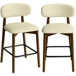 Rackhams Bar Stools Curved Open Back Padded Seat Footrest Set of 2 for Kitchen Beige - Beige - thumbnail 2