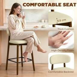 Rackhams Bar Stools Curved Open Back Padded Seat Footrest Set of 2 for Kitchen Beige - Beige - thumbnail 5