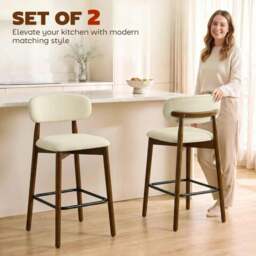 Rackhams Bar Stools Curved Open Back Padded Seat Footrest Set of 2 for Kitchen Beige - Beige - thumbnail 4