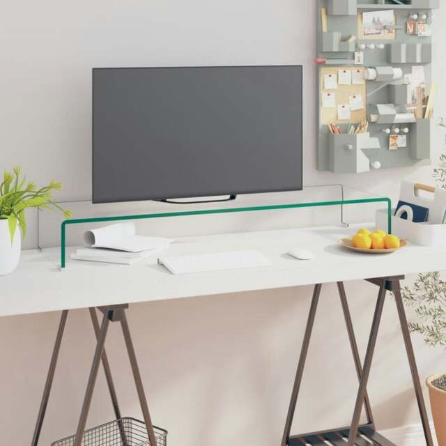 Rackhams TV Stand/Monitor Riser Glass Clear 100x30x13 cm
