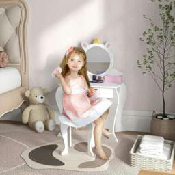 Rackhams ZONEKIZ Unicorn-Design Kids Dressing Table, with Mirror and Stool - White - thumbnail 2