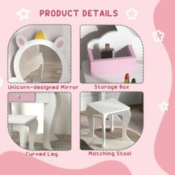 Rackhams ZONEKIZ Unicorn-Design Kids Dressing Table, with Mirror and Stool - White - thumbnail 6