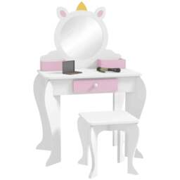 Rackhams ZONEKIZ Unicorn-Design Kids Dressing Table, with Mirror and Stool - White - thumbnail 1