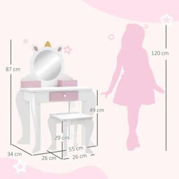Rackhams ZONEKIZ Unicorn-Design Kids Dressing Table, with Mirror and Stool - White - thumbnail 3