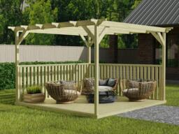 Rackhams Square Pergola And Decking Kit With Two Side Balustrade - Natural (Light Green) - 4.2m x 4.2m - thumbnail 3