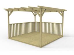 Rackhams Square Pergola And Decking Kit With Two Side Balustrade - Natural (Light Green) - 4.2m x 4.2m - thumbnail 2