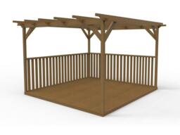 Rackhams Square Pergola And Decking Kit With Two Side Balustrade - Natural (Light Green) - 4.2m x 4.2m - thumbnail 4