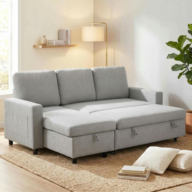 Rackhams Pull Out Sofa Bed L Shape Corner Sofa w/ Reversible Chaise - image 1