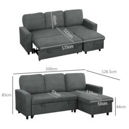 Rackhams Pull Out Sofa Bed L Shape Corner Sofa w/ Reversible Chaise - thumbnail 4