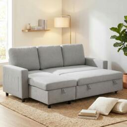 Rackhams Pull Out Sofa Bed L Shape Corner Sofa w/ Reversible Chaise