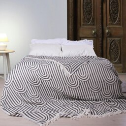 Rackhams Tigris Soft Cotton Jacquard Blanket, Black - Maroon on Natural