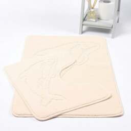 Rackhams Dolphin Anti-Slip Bath Mat and Pedestal Mat 2 Piece Set - Cream - thumbnail 1