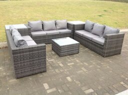 Rackhams Patio 9 Seater U Shape Rattan Sofa Set Patio Outdoor Garden Furniture With 3 Coffee Table Dark Grey Mixed - thumbnail 3