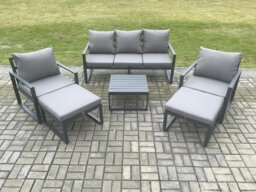 Rackhams Aluminium Outdoor Lounge Sofa Set Garden Furniture Sets with Square Coffee Table 2 Chairs 2 Big Footstools Dark Grey 7 Seater - thumbnail 2