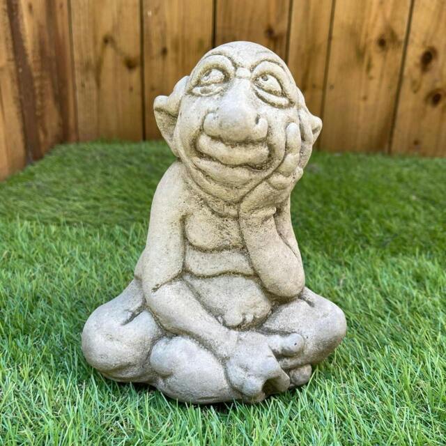 Rackhams Magical Sitting Goblin Stone Cast Statue Small Outdoor Ornament Garden Sculpture - image 1
