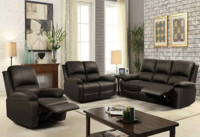 Rackhams PU Leather Electric Reclining Sofa set - 3+2+1 Piece Set - Brown