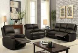 Rackhams PU Leather Electric Reclining Sofa set - 3+2+1 Piece Set - Brown - thumbnail 1