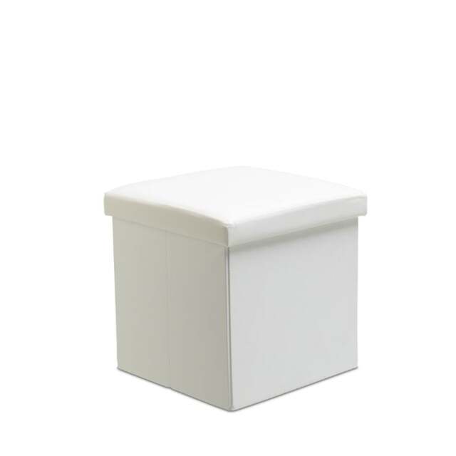Rackhams Faux Leather Storage Ottoman Storage Box With Lid Foldable - 38x38x38cm Square - White - image 1