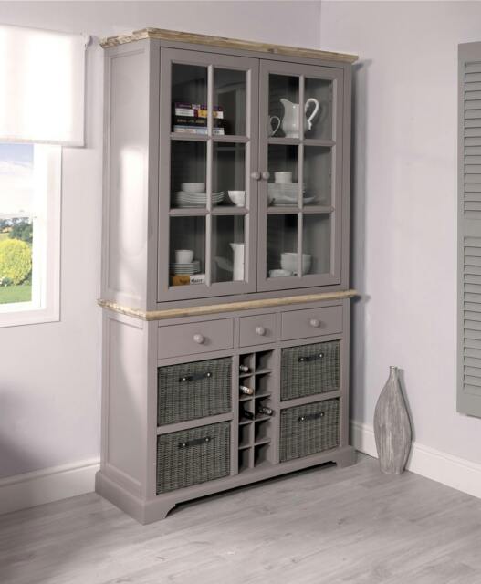 Rackhams Florence Display Cabinet with Wine Rack, Drawers and Baskets - Dove Grey - image 1