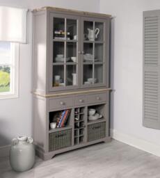 Rackhams Florence Display Cabinet with Wine Rack, Drawers and Baskets - Dove Grey - thumbnail 2
