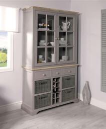 Rackhams Florence Display Cabinet with Wine Rack, Drawers and Baskets - Dove Grey
