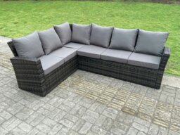Rackhams 8 Seater?Outdoor High Back Rattan Adjustable Rising Lifting Dining Table Corner Sofa Set Garden Furniture Set Dark Grey Mixed Left Hand - thumbnail 4