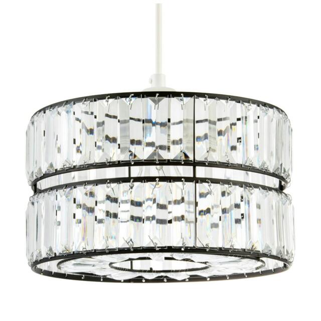 Rackhams Chic Double Tier Black Pendant Light Shade with Rows of Acrylic Prisms - image 1