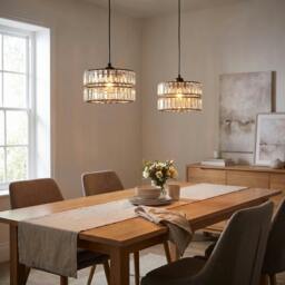 Rackhams Chic Double Tier Black Pendant Light Shade with Rows of Acrylic Prisms - thumbnail 6