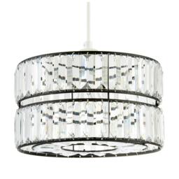 Rackhams Chic Double Tier Black Pendant Light Shade with Rows of Acrylic Prisms - thumbnail 1