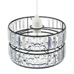 Rackhams Chic Double Tier Black Pendant Light Shade with Rows of Acrylic Prisms - thumbnail 3