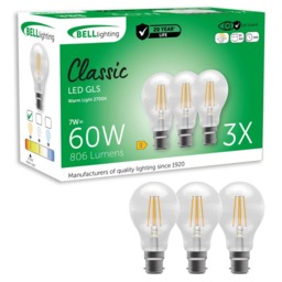 Rackhams B22 Bayonet Dimmable LED Filament GLS 7W Light Bulbs - Pack of 3 - thumbnail 1
