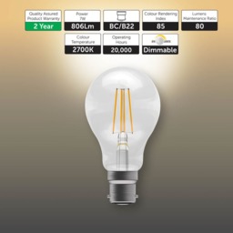 Rackhams B22 Bayonet Dimmable LED Filament GLS 7W Light Bulbs - Pack of 3 - thumbnail 2