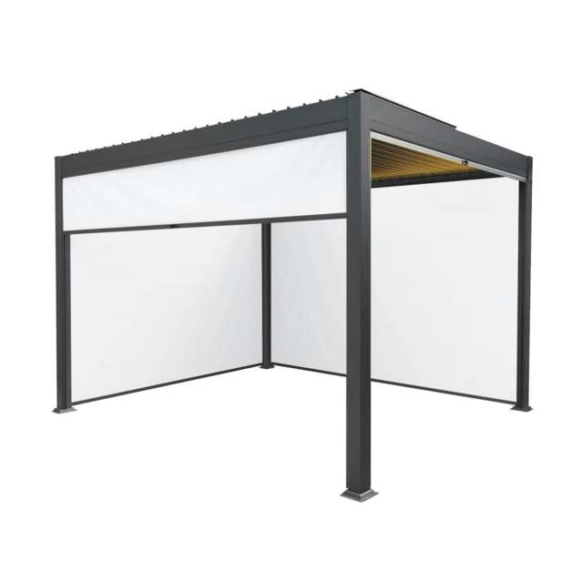 Rackhams Anthracite Aluminium Pergola With White Blinds & LED Lights - 3m x 3m - image 1
