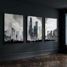Rackhams Modern Wall Art For Living Room Uk - Set of 3 Urban Skyscrapers Wall art Prints - A2 16.54 x 23.39 in / 42 x 59.4 cm - Satin Photo paper 280 gsm - Black Frame - thumbnail 3