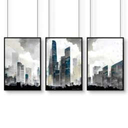 Rackhams Modern Wall Art For Living Room Uk - Set of 3 Urban Skyscrapers Wall art Prints - A2 16.54 x 23.39 in / 42 x 59.4 cm - Satin Photo paper 280 gsm - Black Frame - thumbnail 1