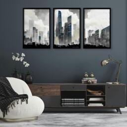 Rackhams Modern Wall Art For Living Room Uk - Set of 3 Urban Skyscrapers Wall art Prints - A2 16.54 x 23.39 in / 42 x 59.4 cm - Satin Photo paper 280 gsm - Black Frame - thumbnail 5