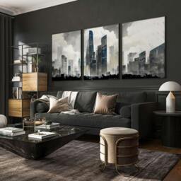 Rackhams Modern Wall Art For Living Room Uk - Set of 3 Urban Skyscrapers Wall art Prints - A2 16.54 x 23.39 in / 42 x 59.4 cm - Satin Photo paper 280 gsm - Black Frame - thumbnail 2