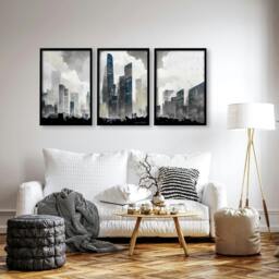 Rackhams Modern Wall Art For Living Room Uk - Set of 3 Urban Skyscrapers Wall art Prints - A2 16.54 x 23.39 in / 42 x 59.4 cm - Satin Photo paper 280 gsm - Black Frame - thumbnail 6