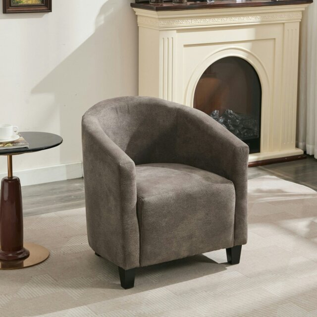 Rackhams Bronzing Fabric Tub Chair, Upholstered Armchair, Padded Barrel Club Chair - Grey - image 1