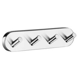 Rackhams Polished Chrome Quadruple Towel Hook Rail 40mm x 178mm Wall Mounted Bathroom Rounded Robe Hooks Clothes Hanger Coat Peg