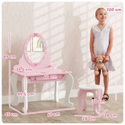 Rackhams Kids Dressing Table Set, 2 PCS Children Vanity Table with Stool - thumbnail 6