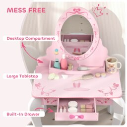Rackhams Kids Dressing Table Set, 2 PCS Children Vanity Table with Stool - thumbnail 5