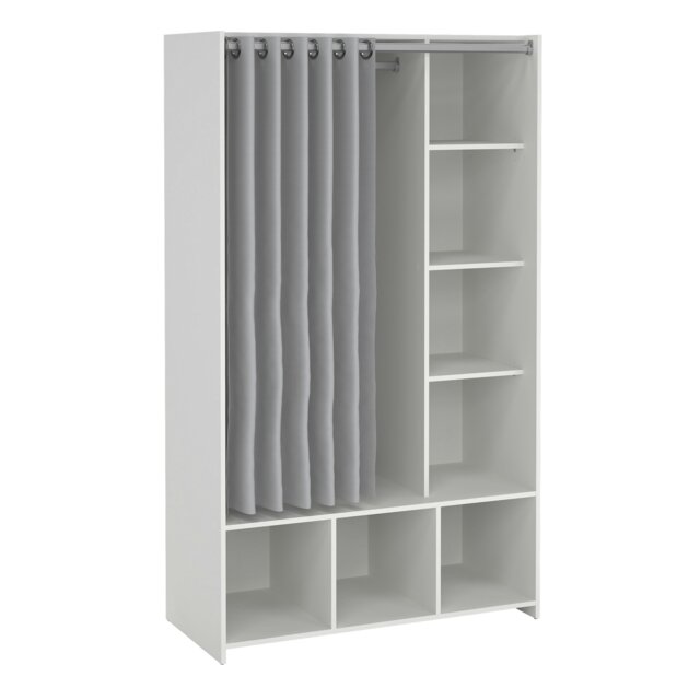 Rackhams Uppsala Open Mobile Wardrobe Unit in White with a Grey Textile Curtain - White - Malemine - 1 - image 1