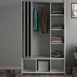 Rackhams Uppsala Open Mobile Wardrobe Unit in White with a Grey Textile Curtain - White - Malemine - 1 - thumbnail 5
