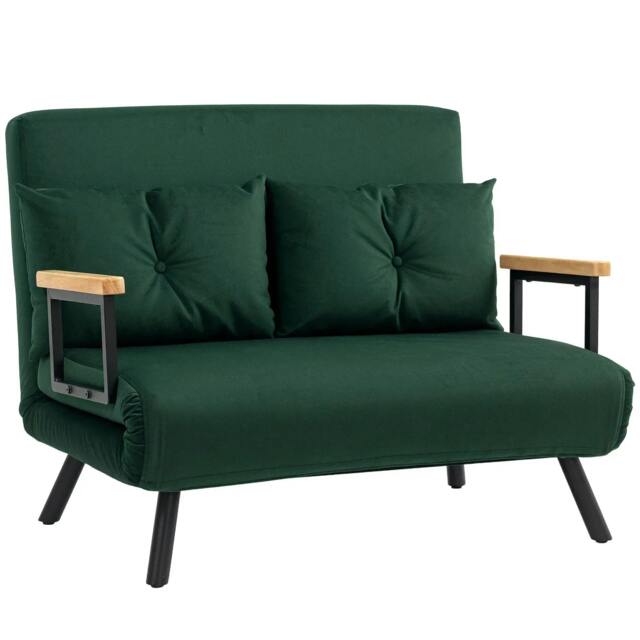 Rackhams 4-in-1 Velvet-Feel Double Sofa Bed, with Pillows - Green