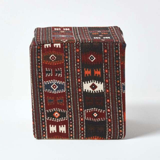 Rackhams Multicolour Kilim Print Cotton Cube Pouffe - 36 x 36 x 38 cm - image 1