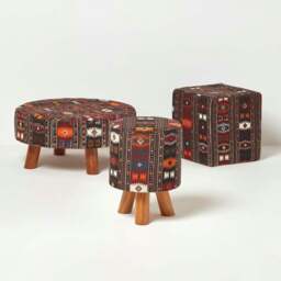 Rackhams Multicolour Kilim Print Cotton Cube Pouffe - 36 x 36 x 38 cm - thumbnail 5