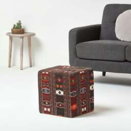 Rackhams Multicolour Kilim Print Cotton Cube Pouffe - 36 x 36 x 38 cm - thumbnail 2