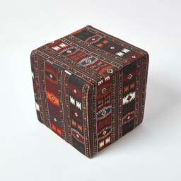 Rackhams Multicolour Kilim Print Cotton Cube Pouffe - 36 x 36 x 38 cm - thumbnail 3